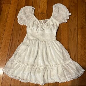 Altar'd State White Swiss Dot Dress Smocking Ruffle Tiered Graduation Feminine